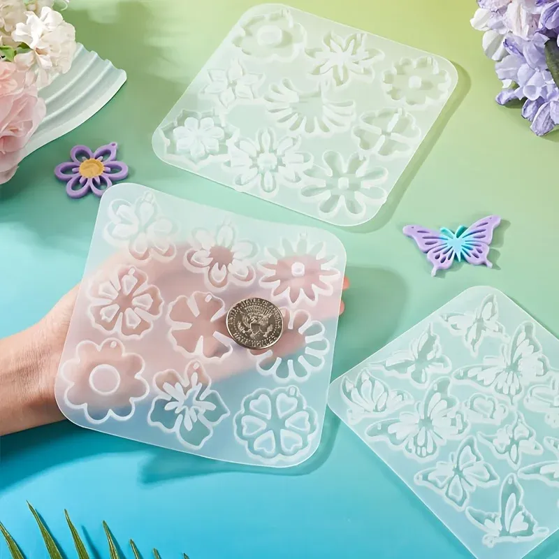3 moules silicone papillon floral pour bijoux