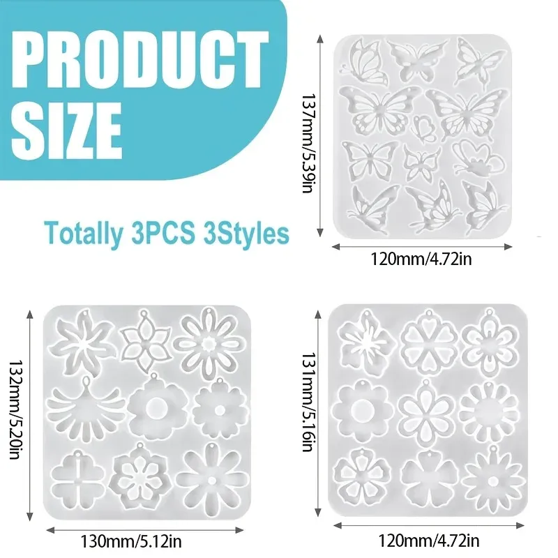 3 moules silicone papillon floral pour bijoux