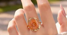 Avis clients – Bague résine fleurs séchées acier inoxydable géométrique
