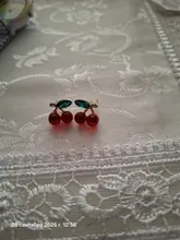 Avis clients – Boucles d'oreilles cerise résine rouge zircon brillant
