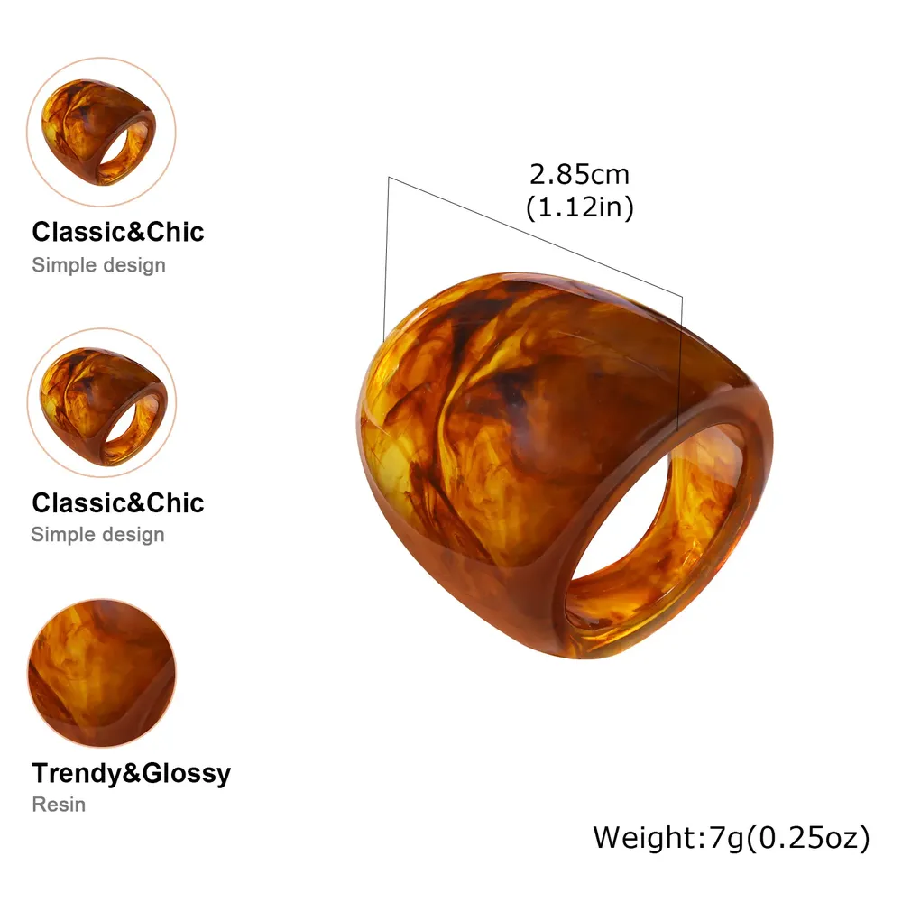 Bague large géométrique résine ambre vintage femme