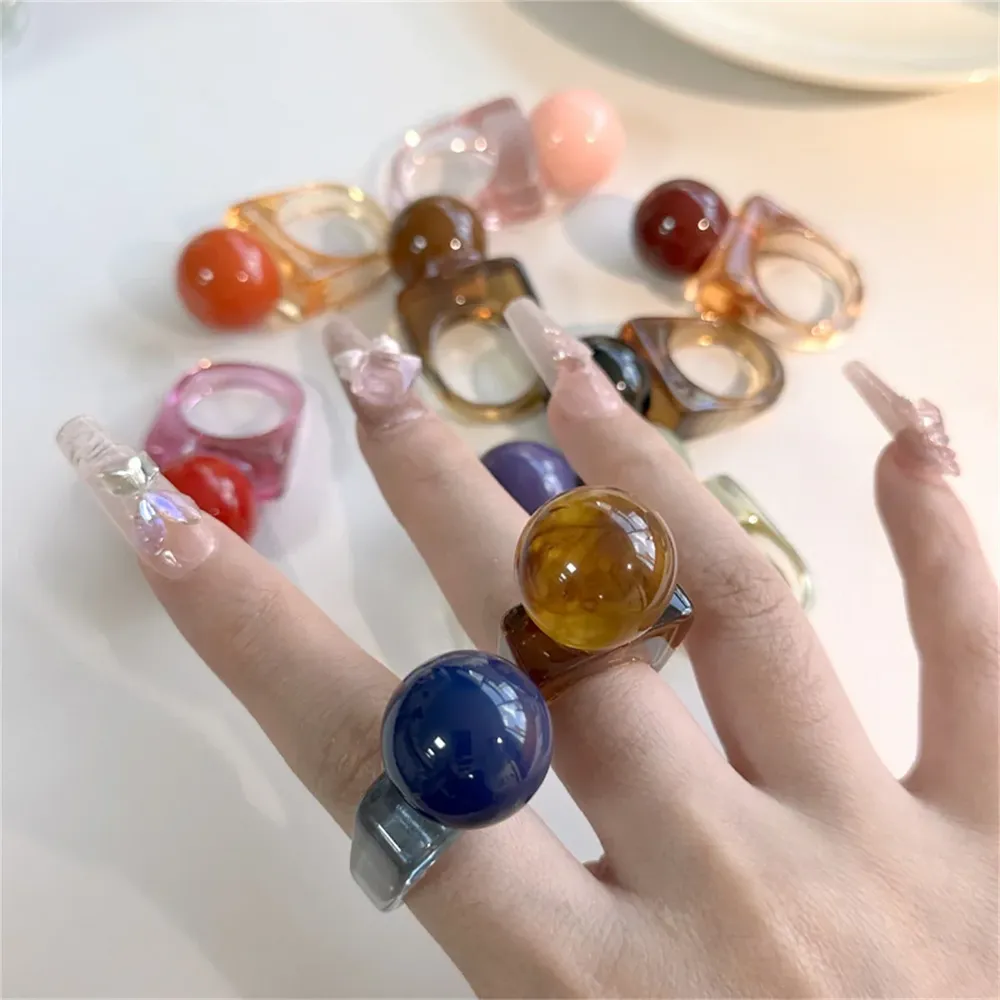 Bague résine boule carrée géométrique épaisse femme