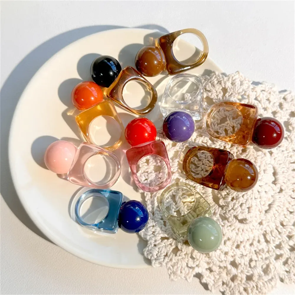 Bague résine boule carrée géométrique épaisse femme