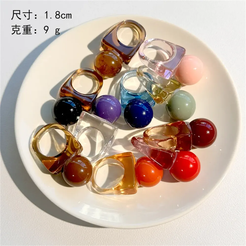 Bague résine boule carrée géométrique épaisse femme
