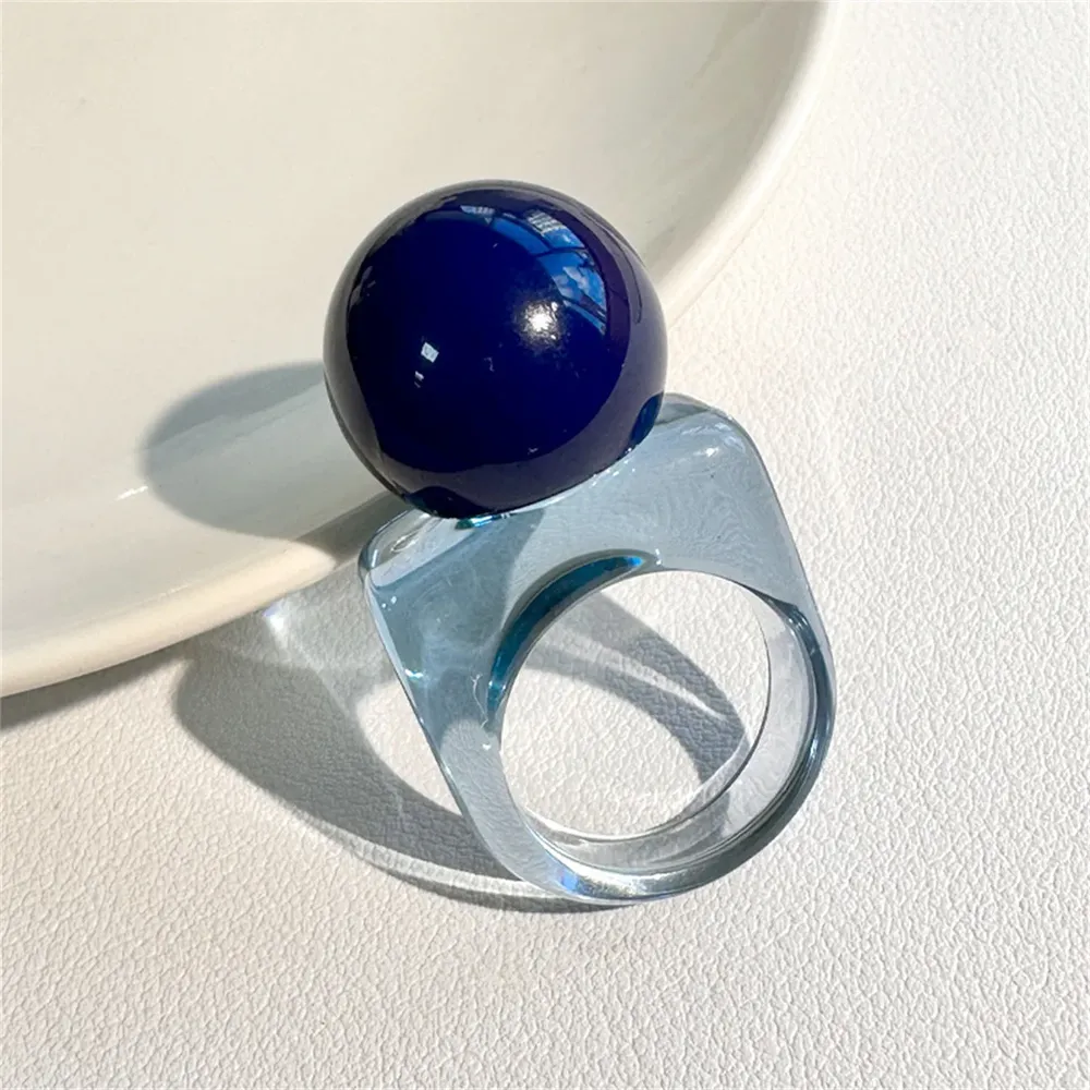 Bague résine boule carrée géométrique épaisse femme