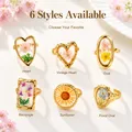 Bague résine fleurs séchées acier inoxydable géométrique – 5