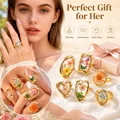 Bague résine fleurs séchées acier inoxydable géométrique – 6