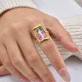 Bague résine fleurs séchées acier inoxydable géométrique – Couleur de la pierre principale RC-1045G