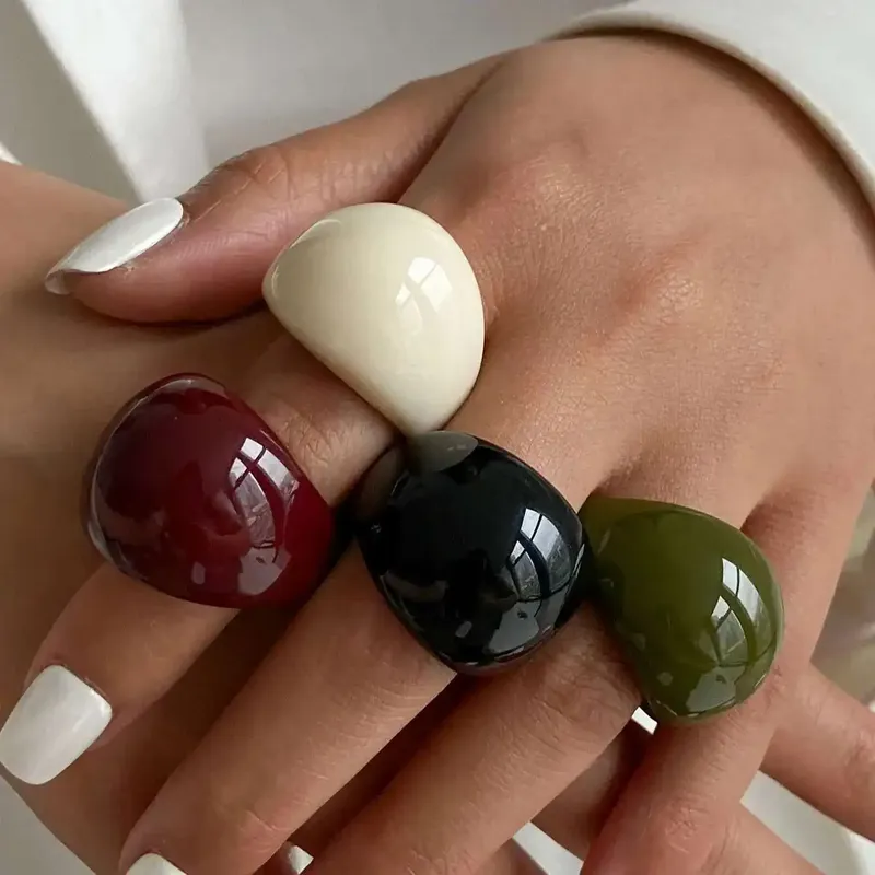Bague résine plastique irrégulière géométrique boho