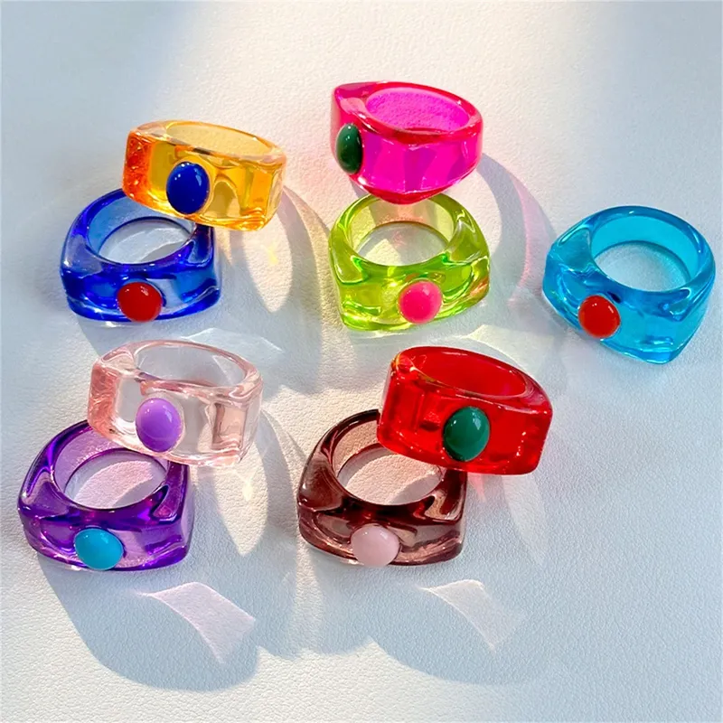 Bague résine Y2k colorée incrustée hip hop