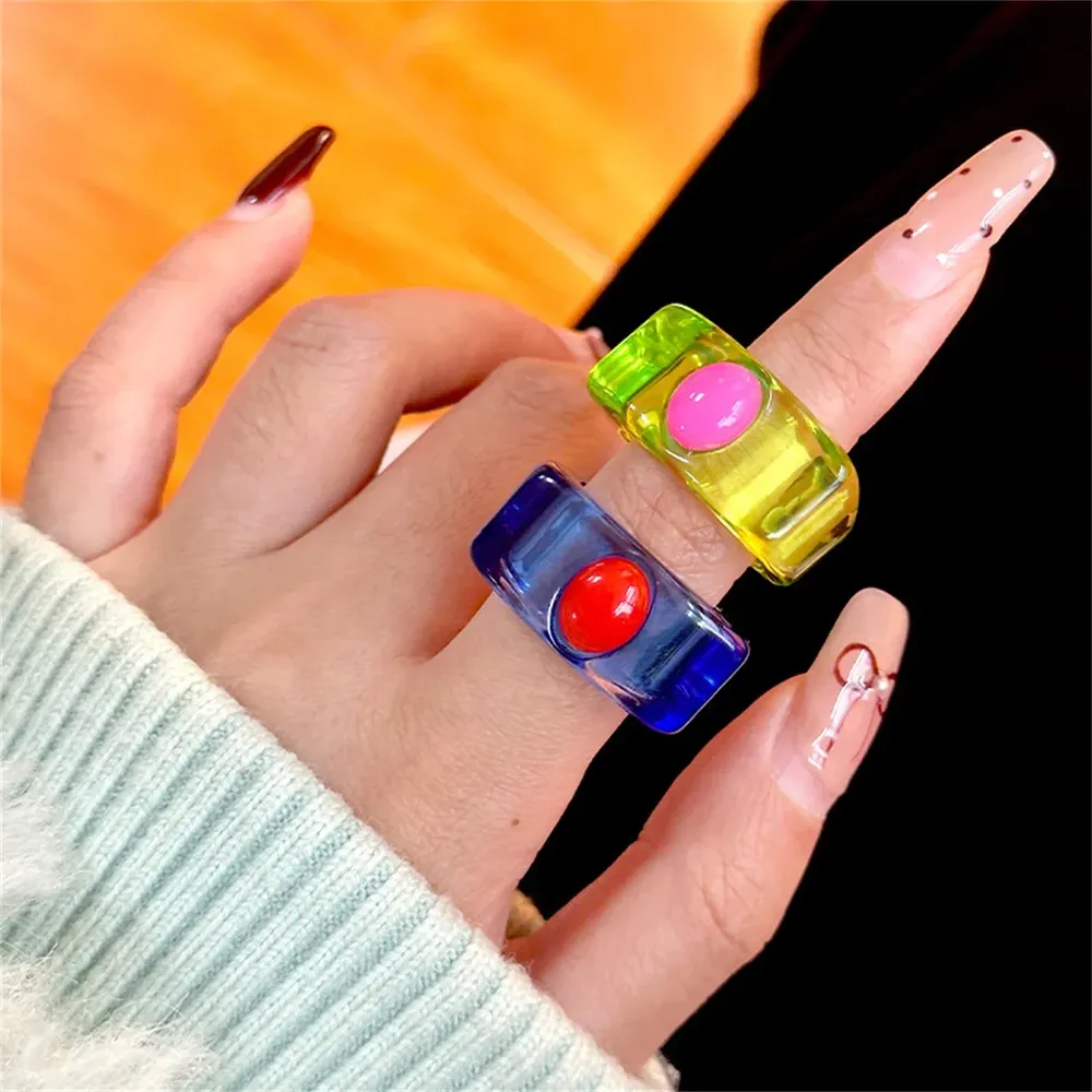 Bague résine Y2k colorée incrustée hip hop