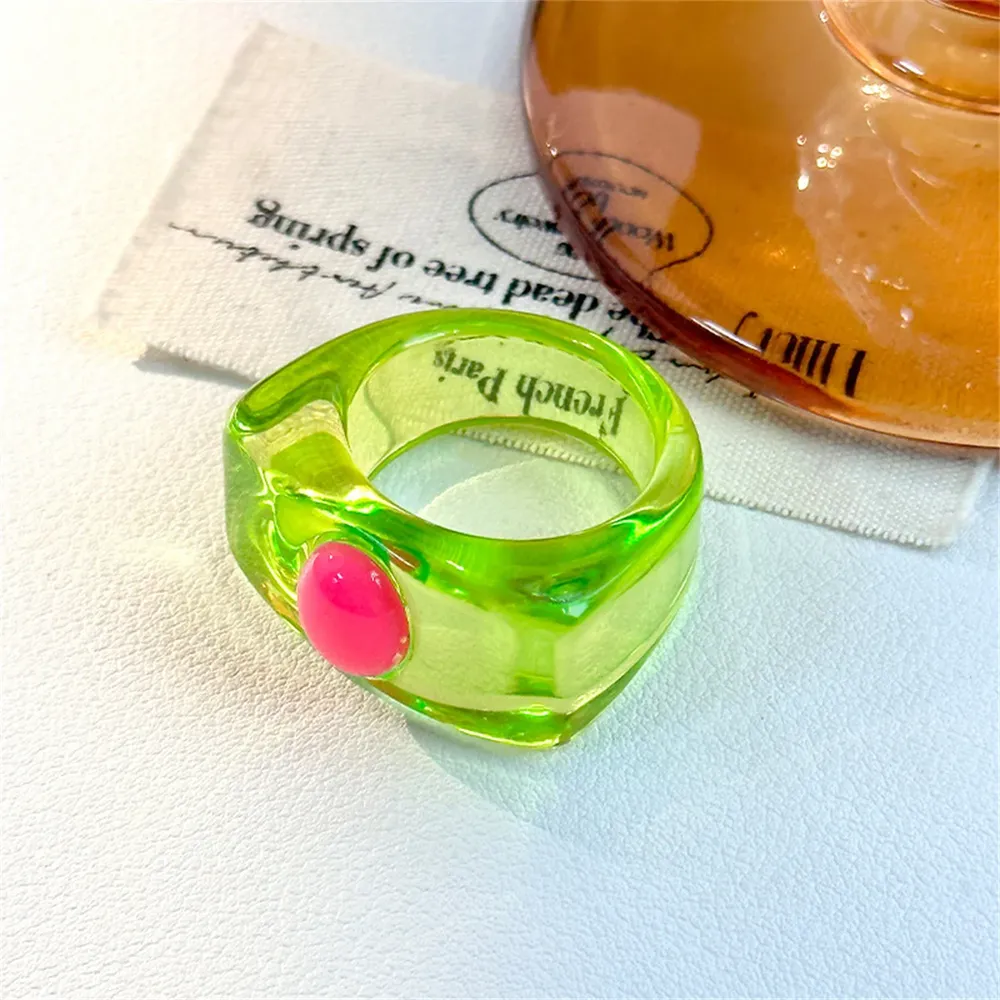 Bague résine Y2k colorée incrustée hip hop