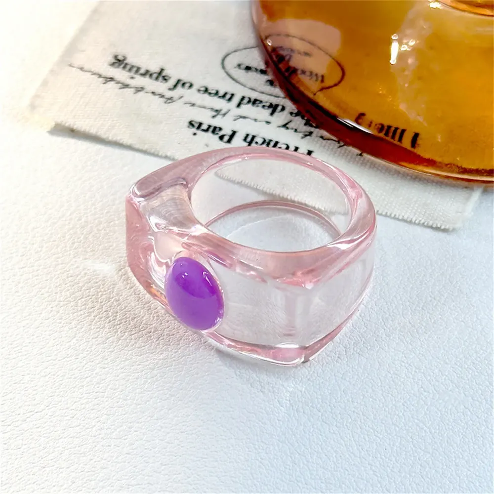 Bague résine Y2k colorée incrustée hip hop