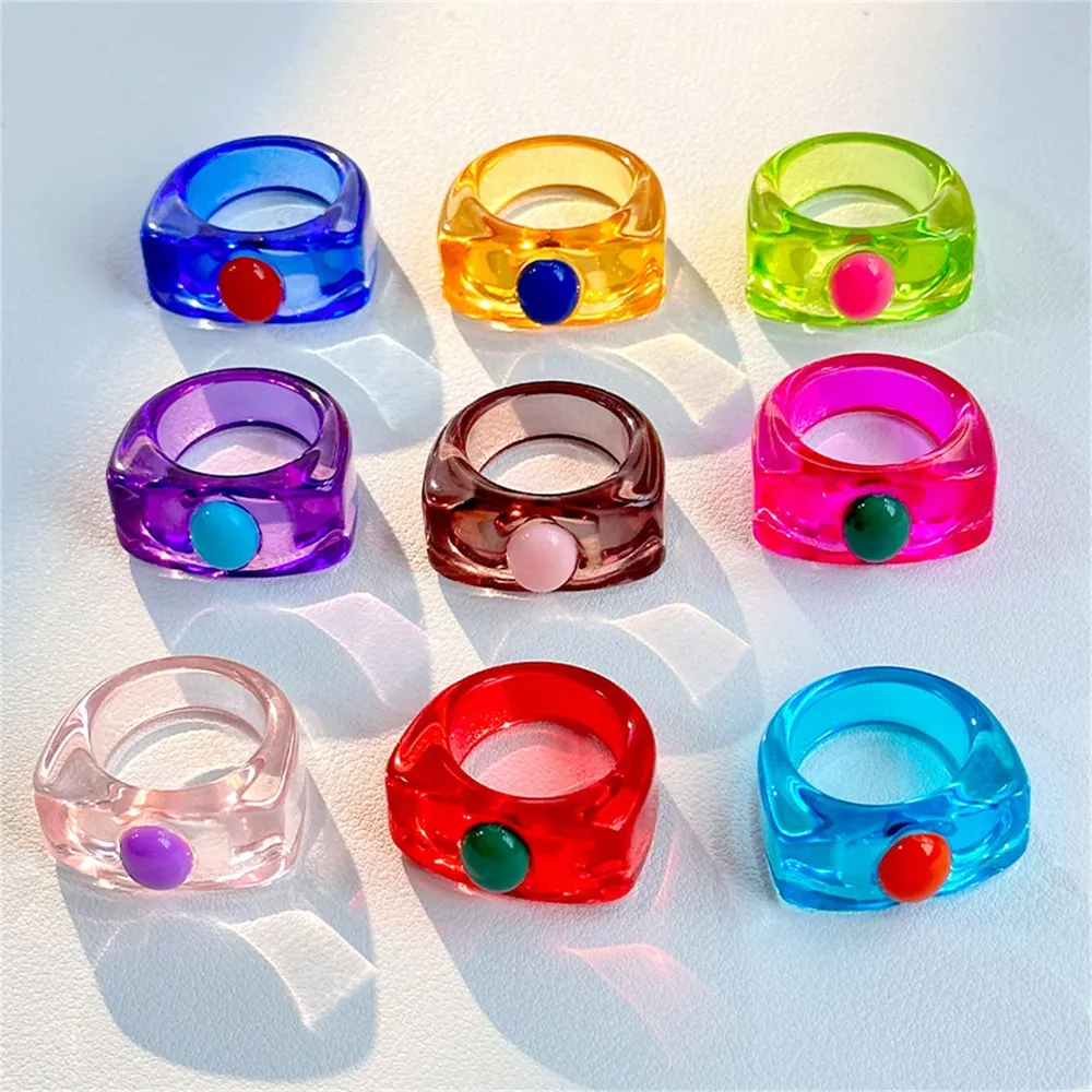 Bague résine Y2k colorée incrustée hip hop