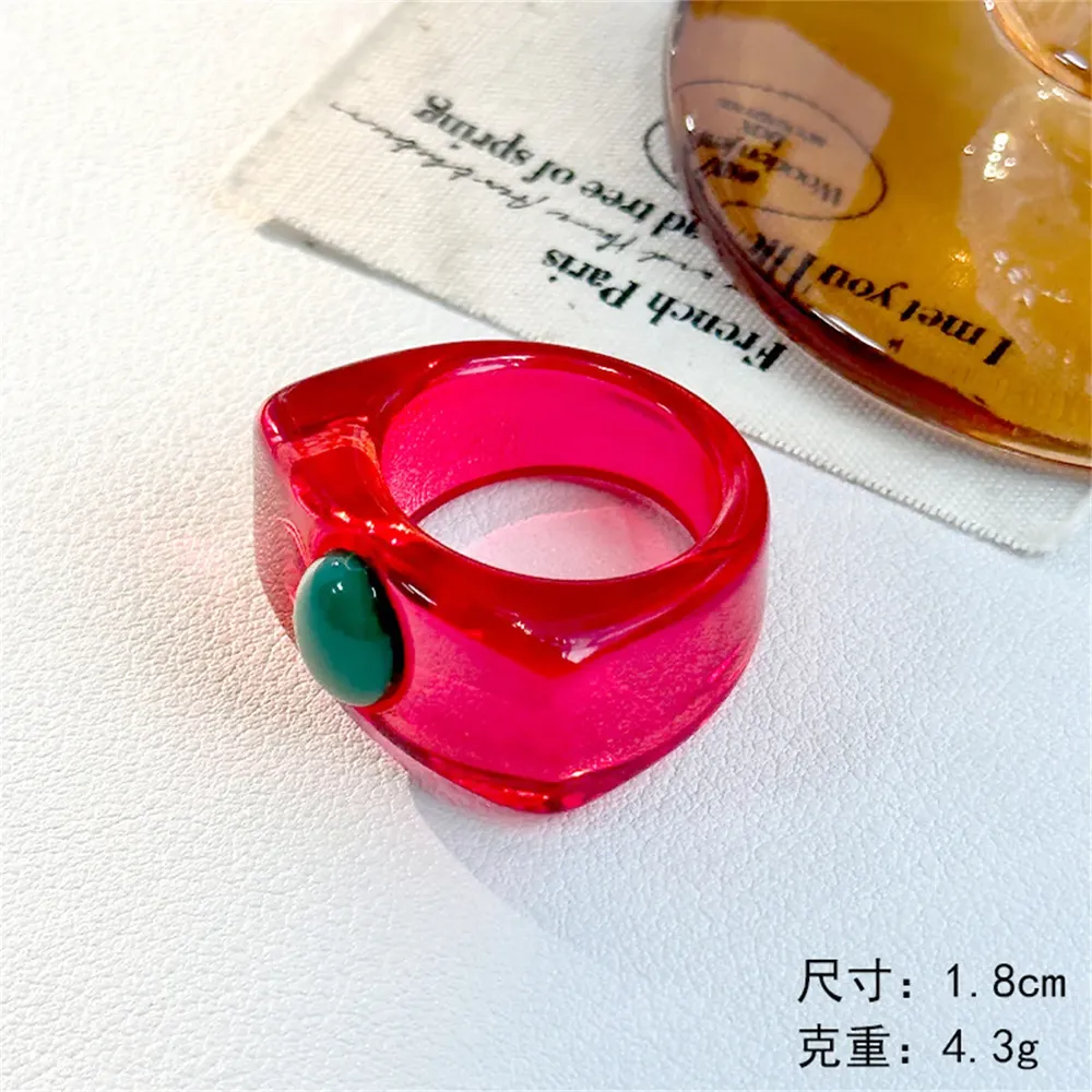 Bague résine Y2k colorée incrustée hip hop