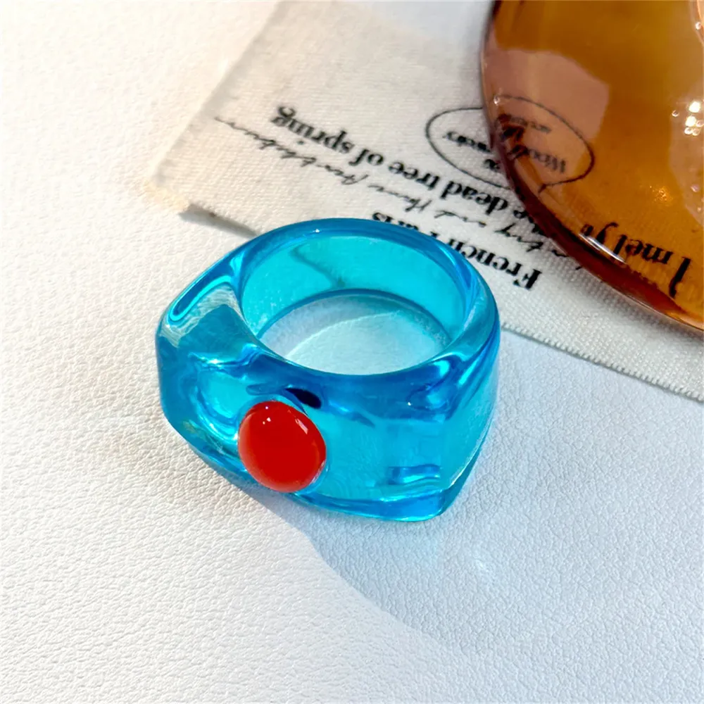 Bague résine Y2k colorée incrustée hip hop