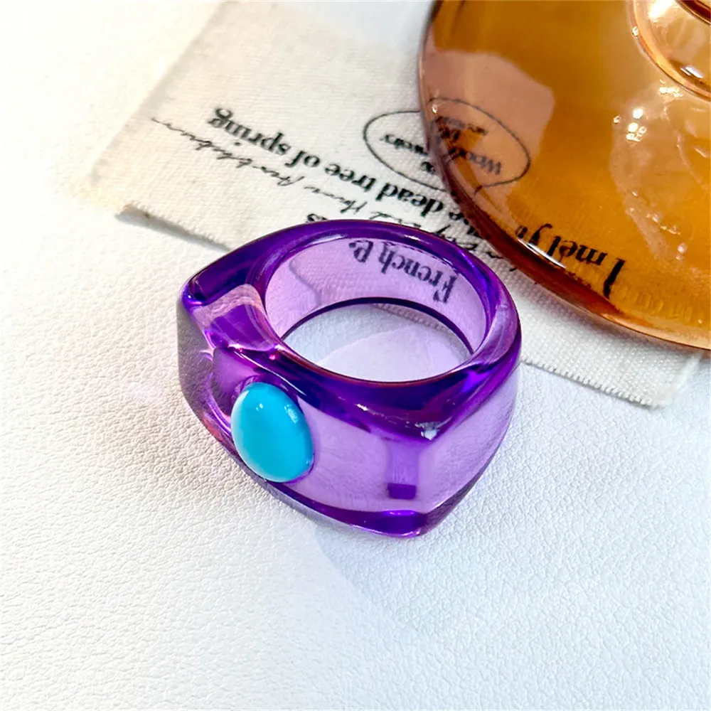 Bague résine Y2k colorée incrustée hip hop
