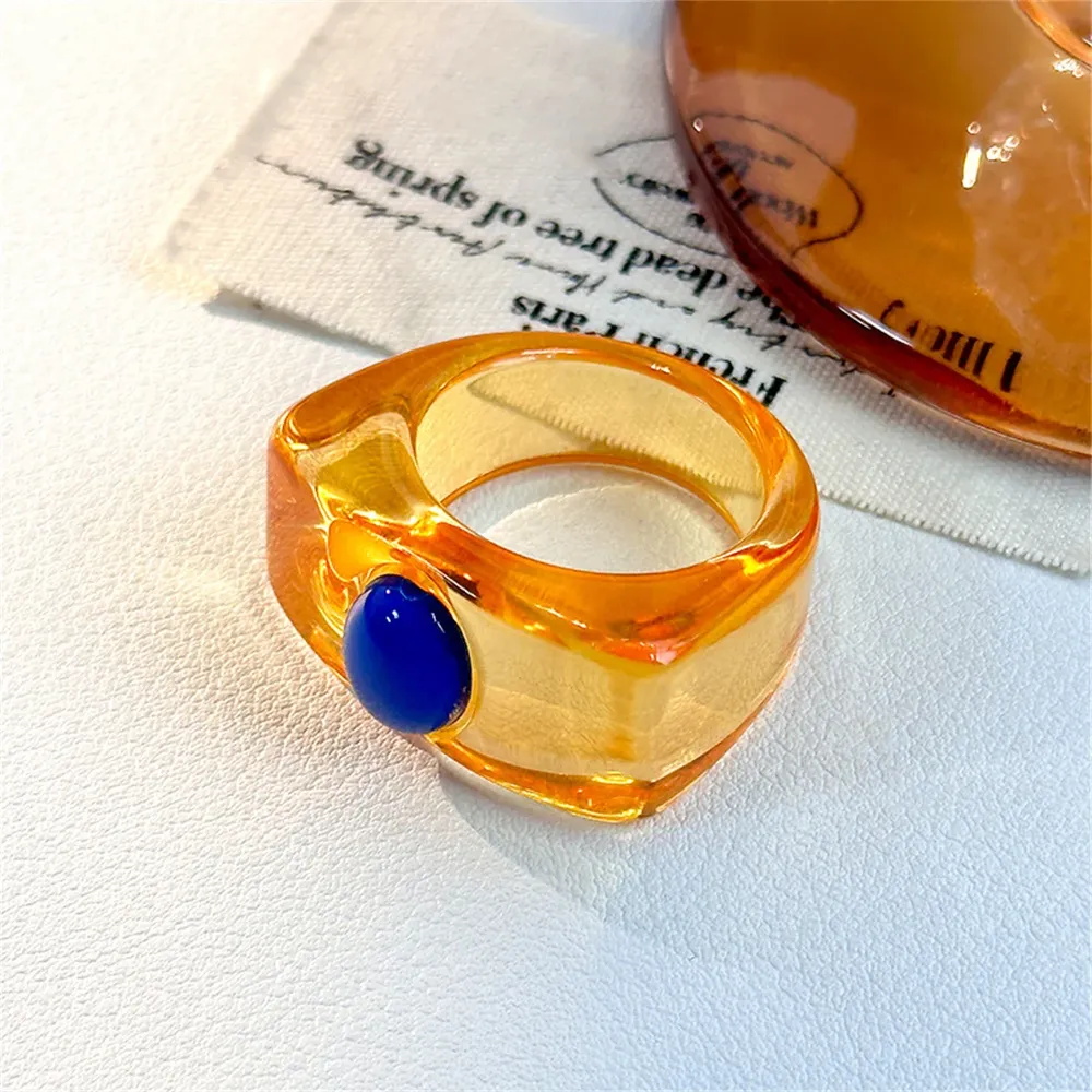 Bague résine Y2k colorée incrustée hip hop