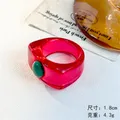 Bague résine Y2k colorée incrustée hip hop – Couleur de la pierre principale hong