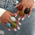 Bagues résine acrylique géométrique punk pour femme – 2