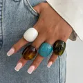 Bagues résine acrylique géométrique punk pour femme – 4