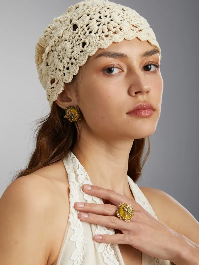 Bagues résine vintage papillon or pour femme luxe