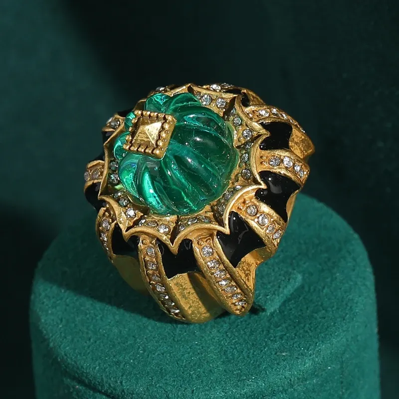Bagues résine vintage vert strass pour femme mariage