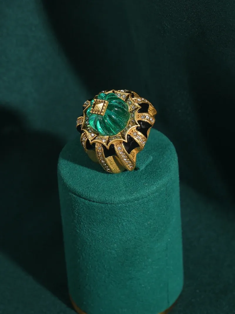 Bagues résine vintage vert strass pour femme mariage