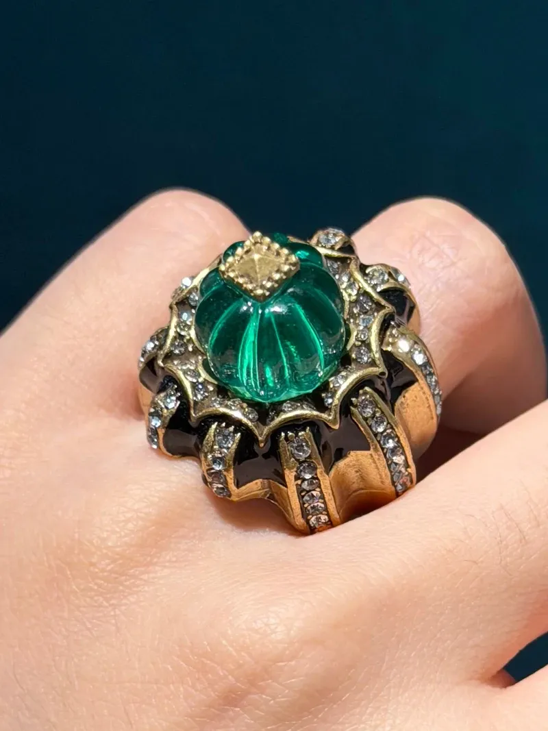 Bagues résine vintage vert strass pour femme mariage