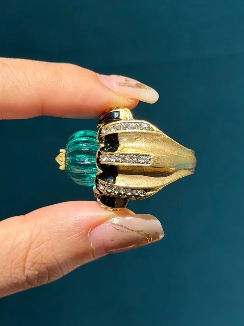 Bagues résine vintage vert strass pour femme mariage