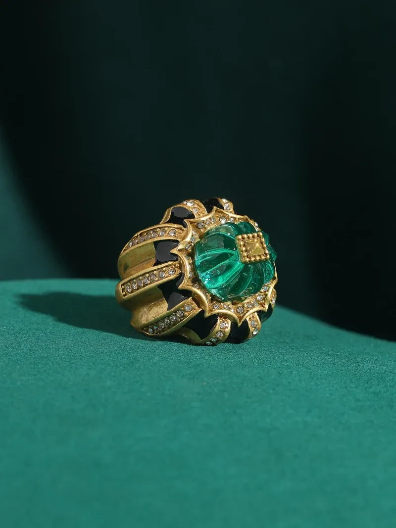 Bagues résine vintage vert strass pour femme mariage