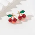 Boucles d'oreilles cerise résine rouge zircon brillant – 4