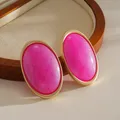 Boucles d'oreilles clous résine géométriques luxe pour femmes – Metal Color rose red