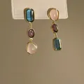 Boucles d'oreilles résine asymétriques géométriques rétro – Couleur du métal Bronze (01)