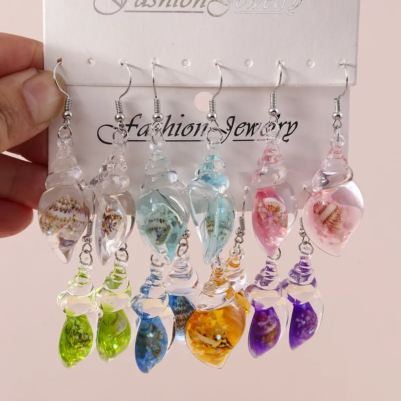Boucles d'oreilles résine coquillage style plage été