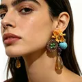 Boucles d'oreilles résine et zircon fleurs style baroque – 5