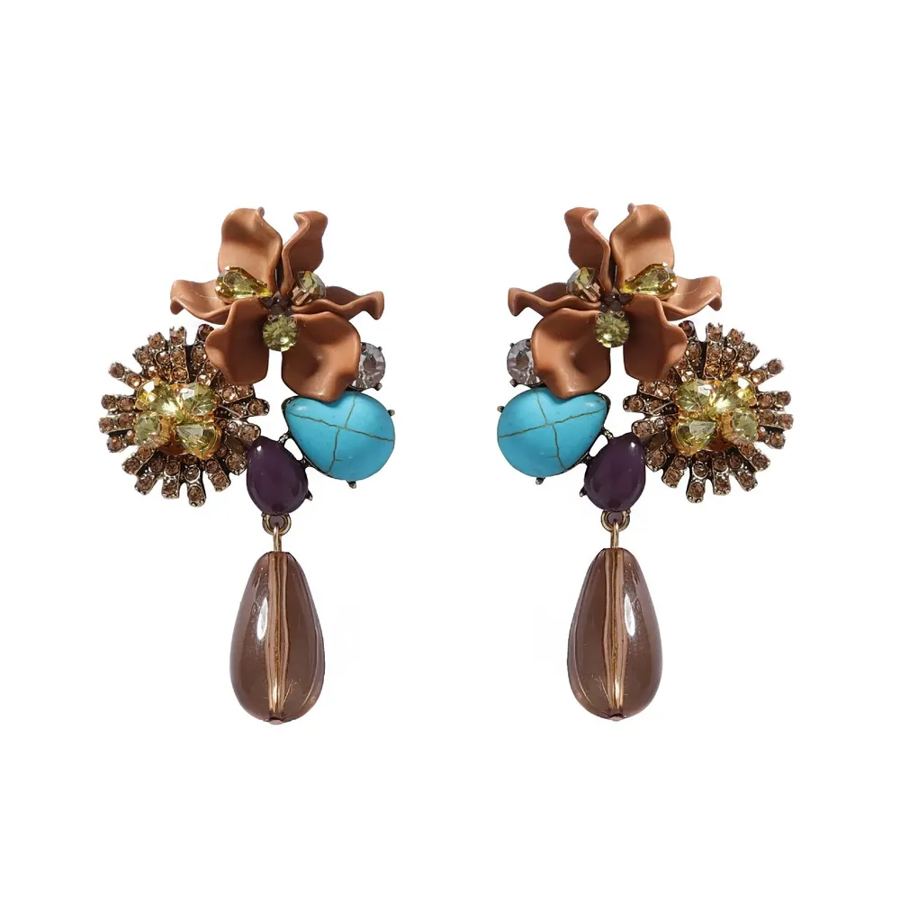 Boucles d'oreilles résine et zircon fleurs style baroque