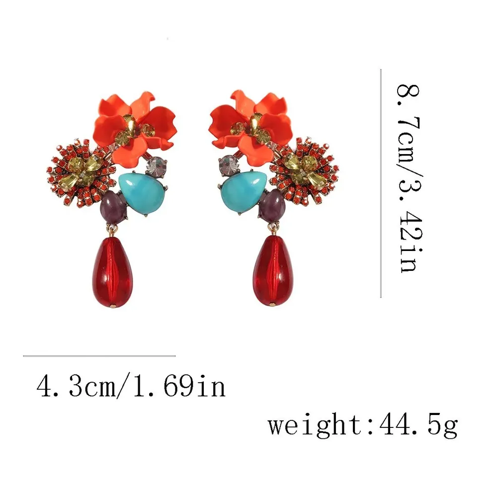 Boucles d'oreilles résine et zircon fleurs style baroque
