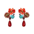 Boucles d'oreilles résine et zircon fleurs style baroque – Couleur du métal red1