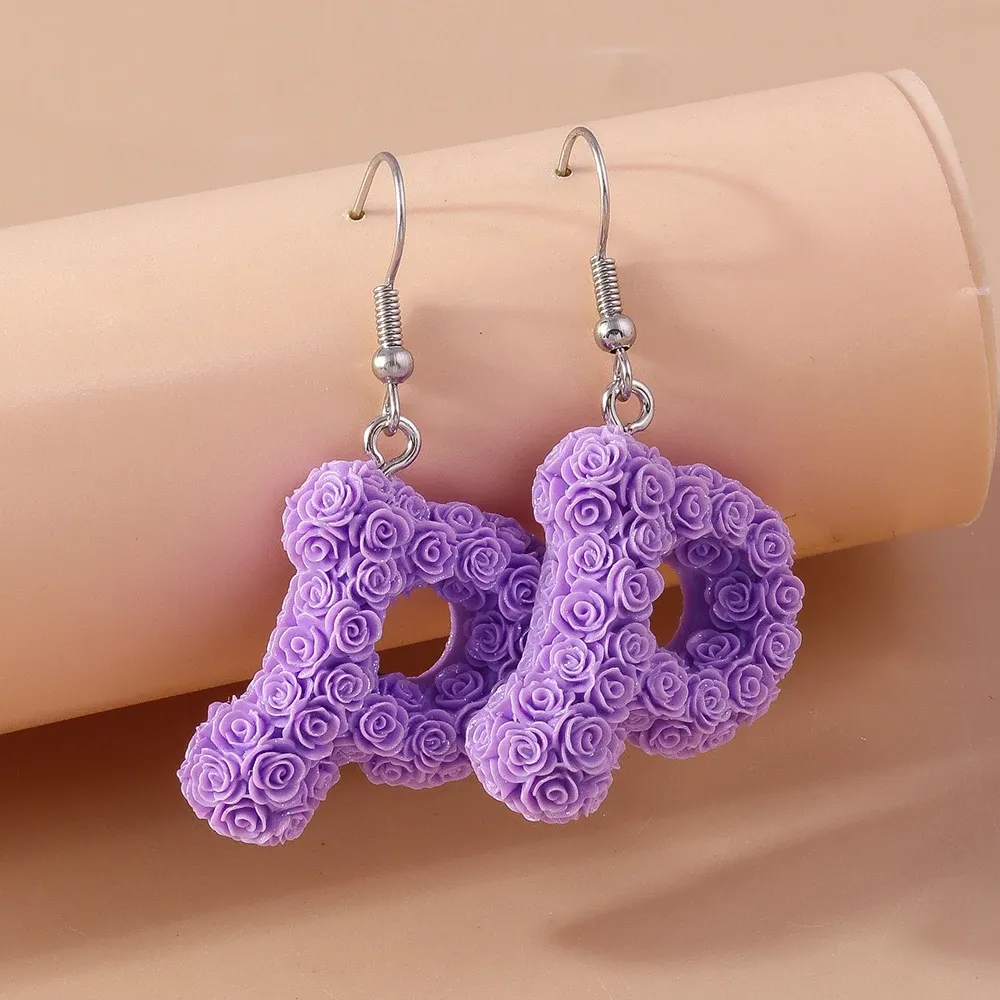 Boucles d'oreilles résine lettres florales 26 initiales