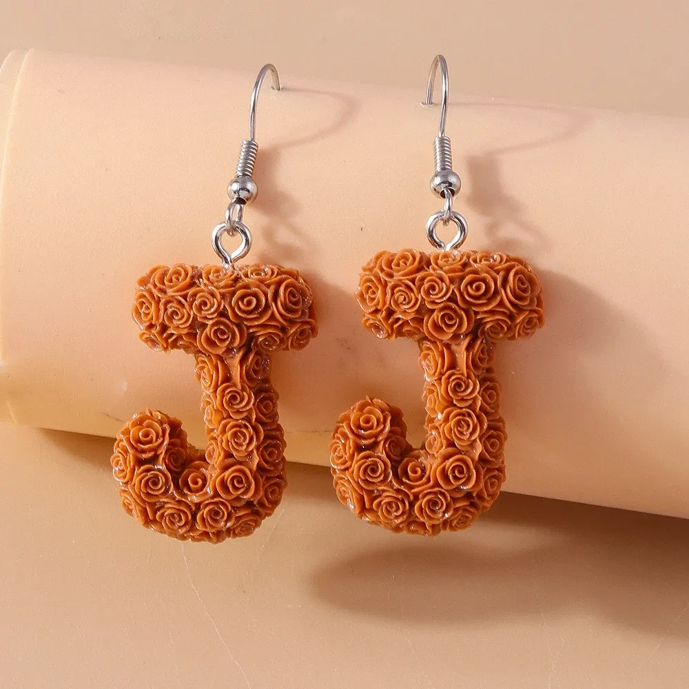 Boucles d'oreilles résine lettres florales 26 initiales
