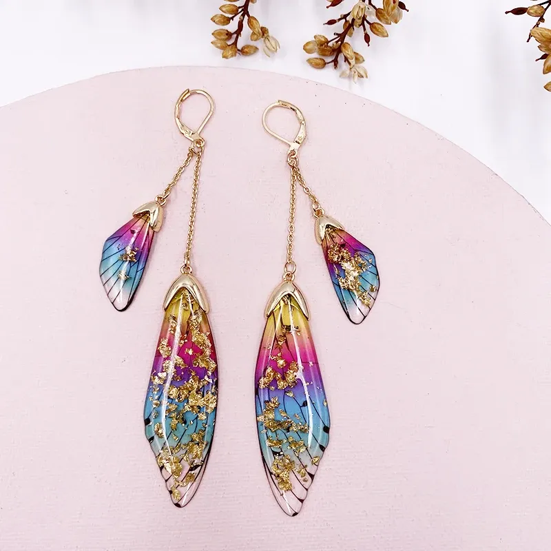 Boucles d'oreilles résine papillon double aile émail