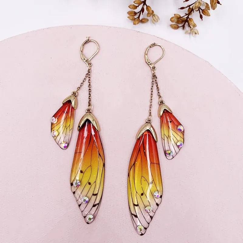 Boucles d'oreilles résine papillon double aile émail