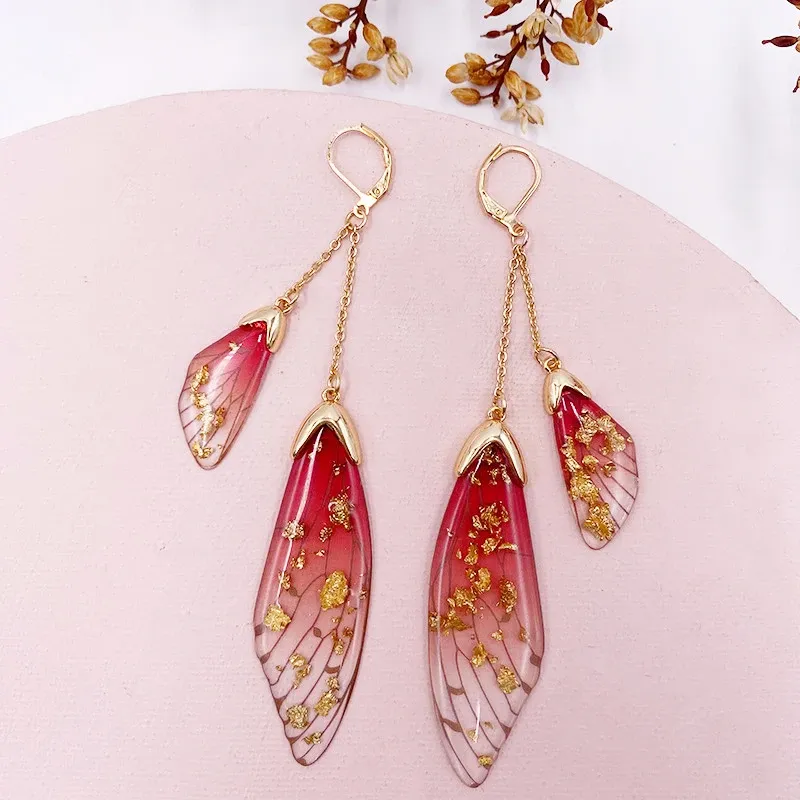 Boucles d'oreilles résine papillon double aile émail