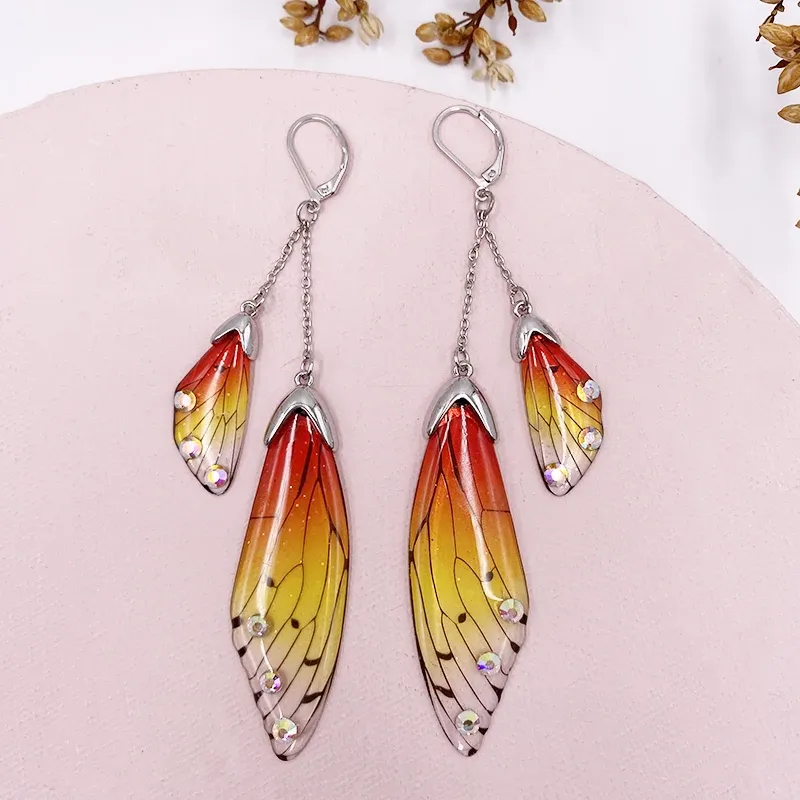 Boucles d'oreilles résine papillon double aile émail