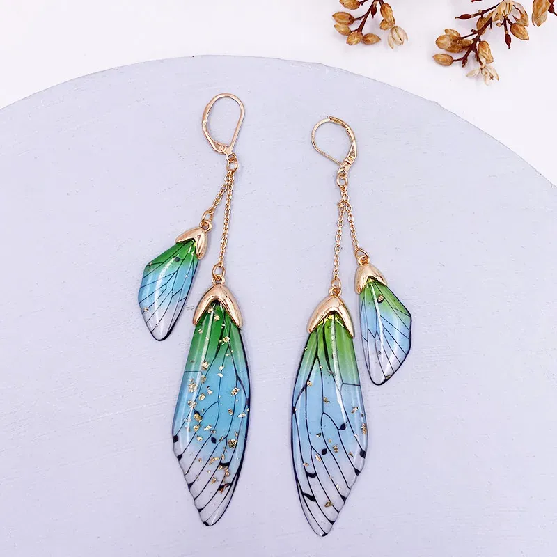 Boucles d'oreilles résine papillon double aile émail