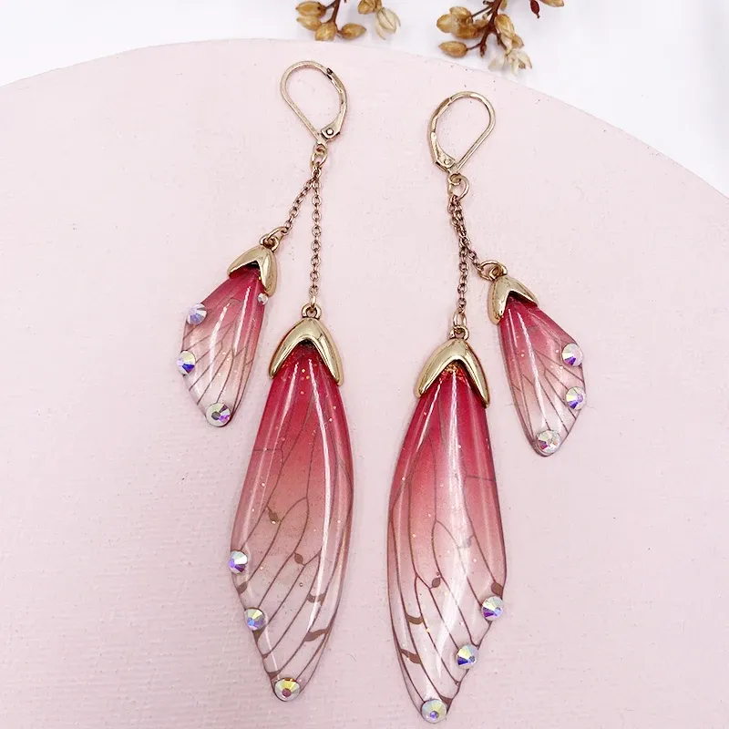 Boucles d'oreilles résine papillon double aile émail