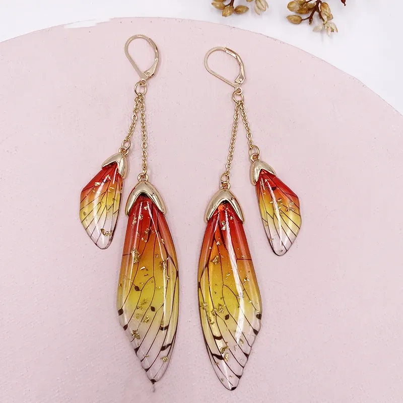 Boucles d'oreilles résine papillon double aile émail