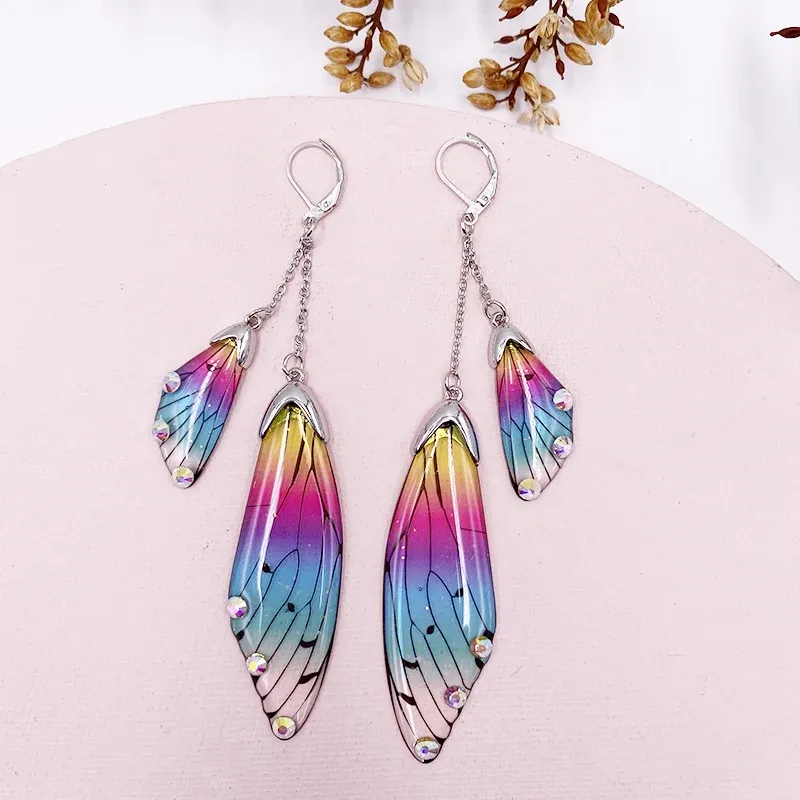 Boucles d'oreilles résine papillon double aile émail