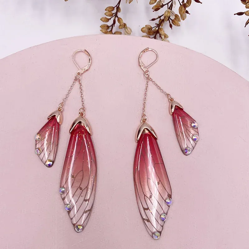 Boucles d'oreilles résine papillon double aile émail